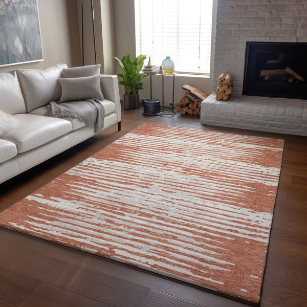 HomeRoots 10' Coral and Ivory Striped Washable Area Rug - UV Protected, Durable, Stain Resistant Design! 670543