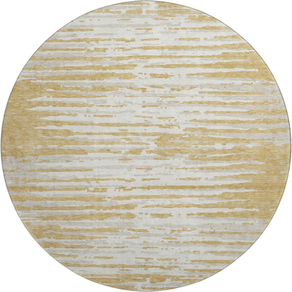 HomeRoots 8' Gold and Ivory Striped Washable Round Rug - Stylish, Durable, UV-Protected for Busy Homes! 670546