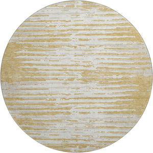 HomeRoots 8' Gold and Ivory Striped Washable Round Rug - Stylish, Durable, UV-Protected for Busy Homes! 670546