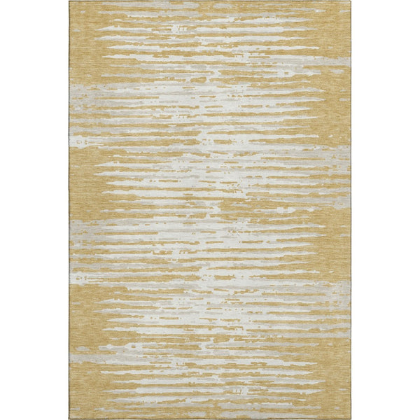 HomeRoots 10' Gold and Ivory Striped Washable Area Rug - UV Protected, Durable, Stylish & Easy-Care Design 670549