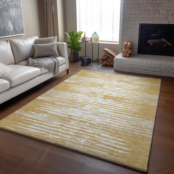 HomeRoots 10' Gold and Ivory Striped Washable Area Rug - UV Protected, Durable, Stylish & Easy-Care Design 670549