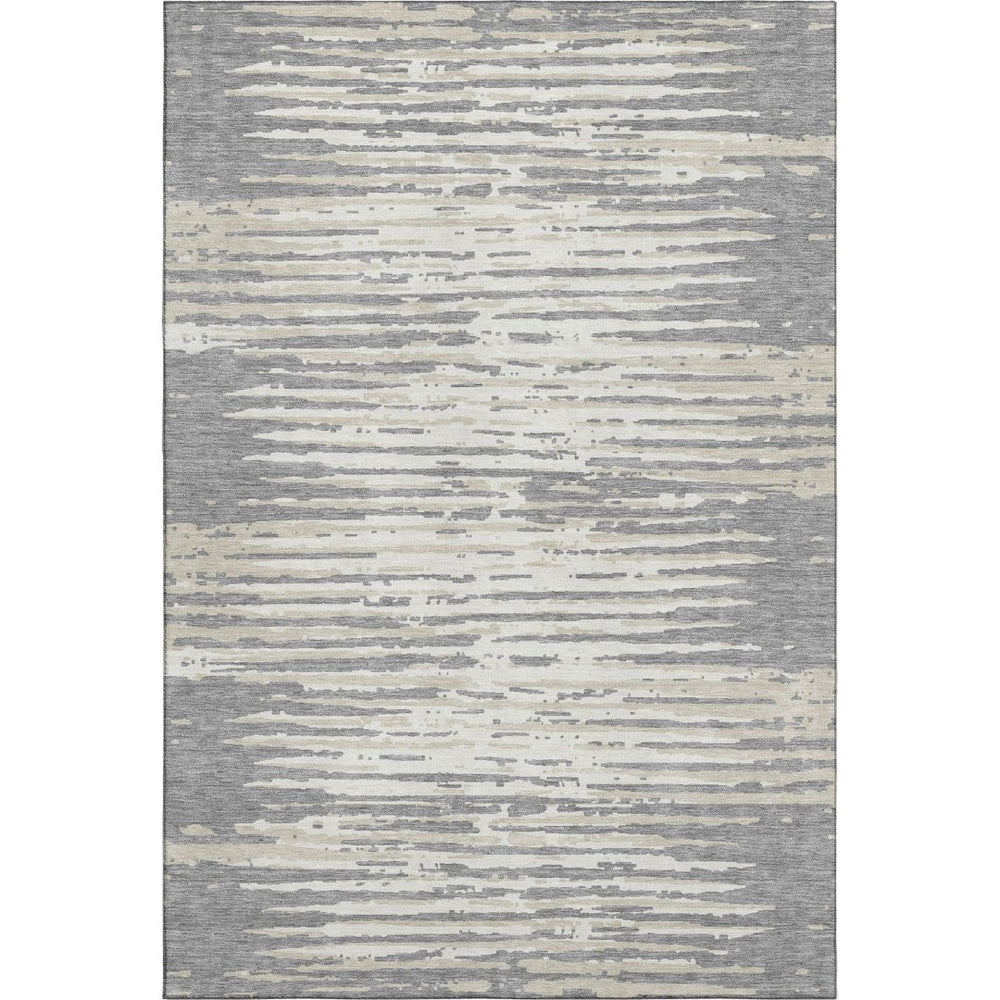 HomeRoots 9' X 12' Gray And Ivory Striped Washable Area Rug - Durable, Stain Resistant, UV Protected Design 670554