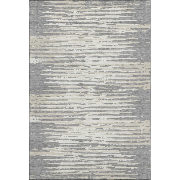 HomeRoots 9' X 12' Gray And Ivory Striped Washable Area Rug - Durable, Stain Resistant, UV Protected Design 670554