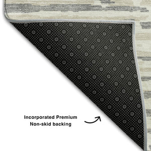 HomeRoots 9' X 12' Gray And Ivory Striped Washable Area Rug - Durable, Stain Resistant, UV Protected Design 670554