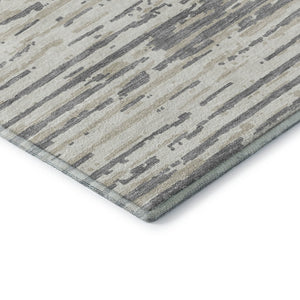 HomeRoots 9' X 12' Gray And Ivory Striped Washable Area Rug - Durable, Stain Resistant, UV Protected Design 670554