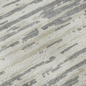 HomeRoots 9' X 12' Gray And Ivory Striped Washable Area Rug - Durable, Stain Resistant, UV Protected Design 670554