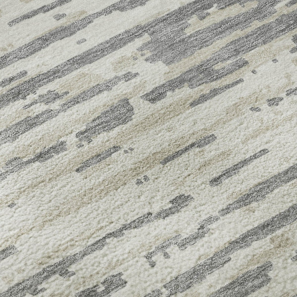 HomeRoots 9' X 12' Gray And Ivory Striped Washable Area Rug - Durable, Stain Resistant, UV Protected Design 670554