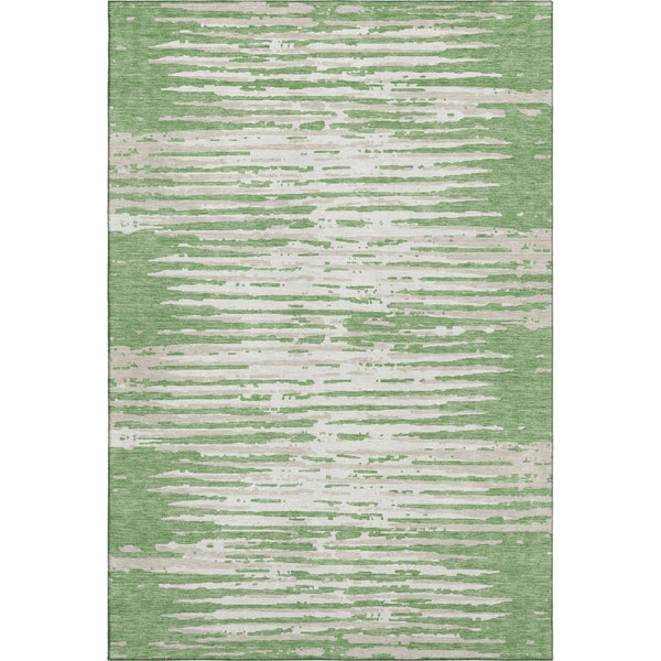 HomeRoots 5' X 8' Green And Ivory Striped Area Rug – Washable, UV-Protective, Durable & Ideal for High-Traffic Spaces 670557