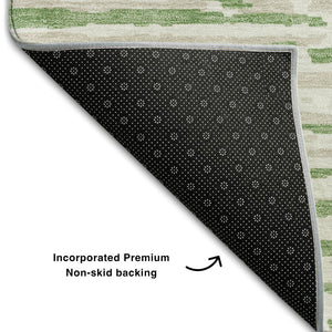 HomeRoots 5' X 8' Green And Ivory Striped Area Rug – Washable, UV-Protective, Durable & Ideal for High-Traffic Spaces 670557