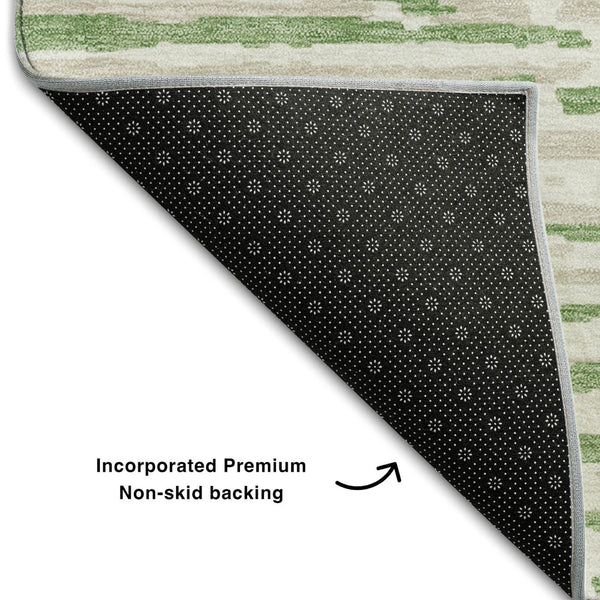 HomeRoots 5' X 8' Green And Ivory Striped Area Rug – Washable, UV-Protective, Durable & Ideal for High-Traffic Spaces 670557