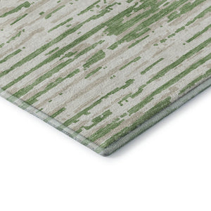 HomeRoots 5' X 8' Green And Ivory Striped Area Rug – Washable, UV-Protective, Durable & Ideal for High-Traffic Spaces 670557