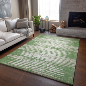 HomeRoots 5' X 8' Green And Ivory Striped Area Rug – Washable, UV-Protective, Durable & Ideal for High-Traffic Spaces 670557