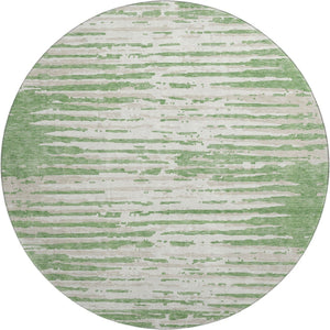 HomeRoots 8' Green and Ivory Striped Round Rug - Washable, UV-Protected, Durable for High-Traffic Areas 670558