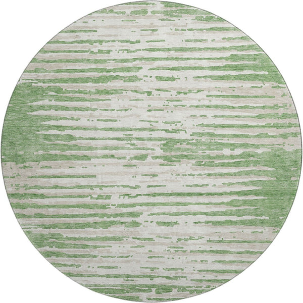 HomeRoots 8' Green and Ivory Striped Round Rug - Washable, UV-Protected, Durable for High-Traffic Areas 670558