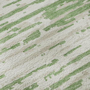 HomeRoots 8' Green and Ivory Striped Round Rug - Washable, UV-Protected, Durable for High-Traffic Areas 670558