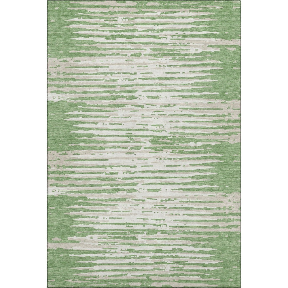 HomeRoots 10' Green and Ivory Striped Washable Area Rug - Stain Resistant, UV Protected, Perfect for Families! 670561