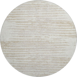 HomeRoots 8' Ivory and Beige Striped Washable Round Rug - Stylish, Durable, UV-Protected for Home & Patio Elegance 670564