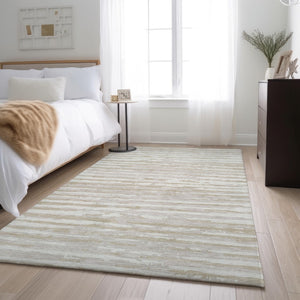 HomeRoots 10' X 14' Ivory and Beige Striped Washable Area Rug with UV Protection for High-Traffic Homes 670567