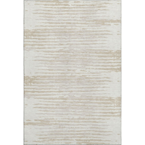 HomeRoots 10' X 14' Ivory and Beige Striped Washable Area Rug with UV Protection for High-Traffic Homes 670567