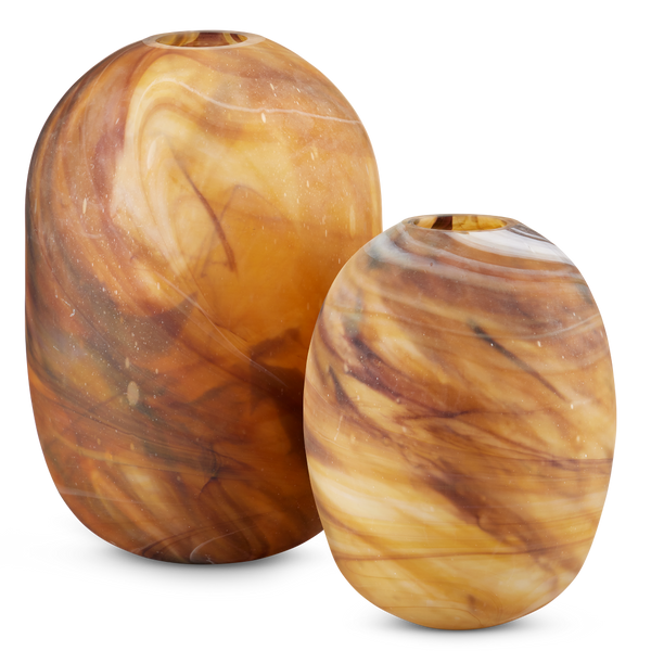 Desert Storm Vase Set of 2 - Unique Oblong Mouth-Blown Glass Vases with Dynamic Swirling Patterns