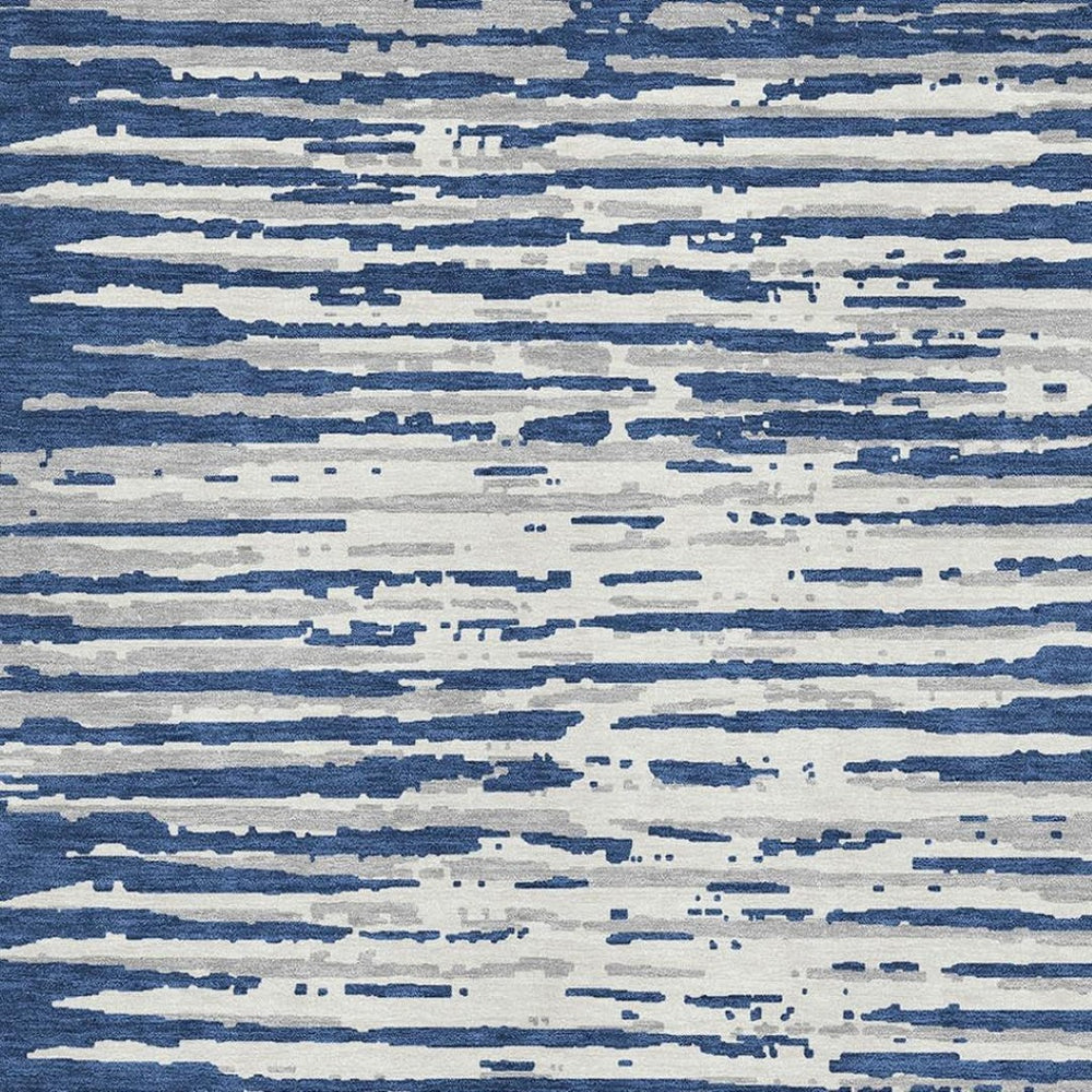 HomeRoots 8' X 10' Navy Blue Striped Area Rug - Washable, UV-Protected, Durable for Indoor & Outdoor Use 670571