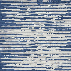 HomeRoots 8' X 10' Navy Blue Striped Area Rug - Washable, UV-Protected, Durable for Indoor & Outdoor Use 670571