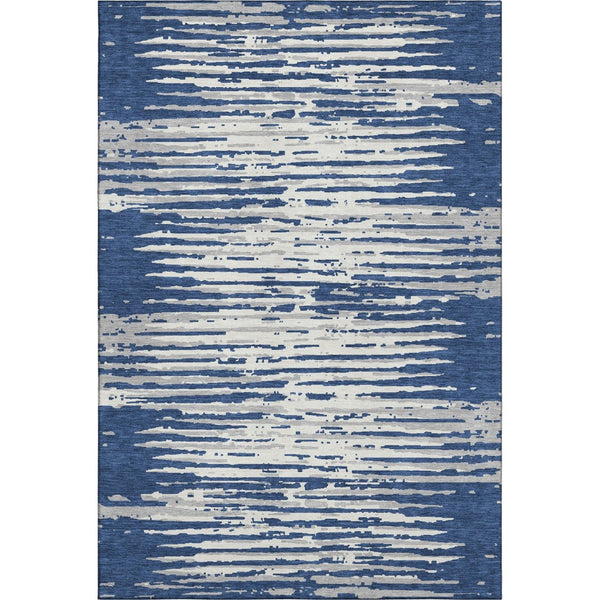 HomeRoots 9' X 12' Navy Blue & Ivory Striped Washable Area Rug with UV Protection - Durable & Stylish Décor! 670572