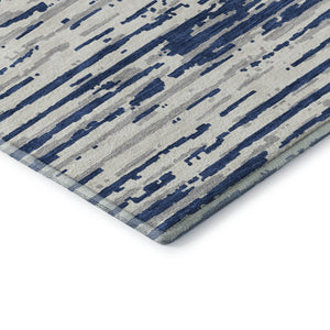 HomeRoots 9' X 12' Navy Blue & Ivory Striped Washable Area Rug with UV Protection - Durable & Stylish Décor! 670572