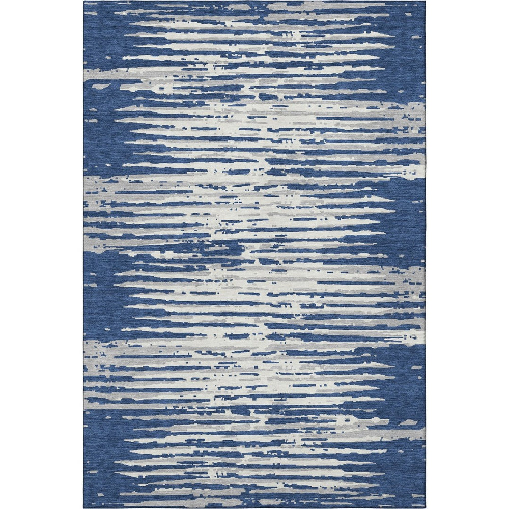 HomeRoots 9' X 12' Navy Blue & Ivory Striped Washable Area Rug with UV Protection - Durable & Stylish Décor! 670572