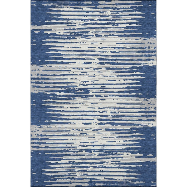 HomeRoots 9' X 12' Navy Blue & Ivory Striped Washable Area Rug with UV Protection - Durable & Stylish Décor! 670572