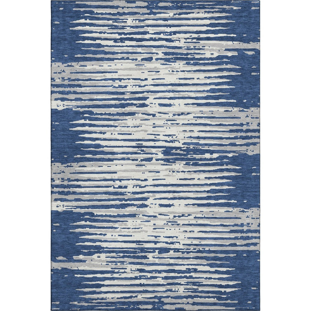 HomeRoots 10' Navy Blue and Ivory Striped Area Rug - Washable, UV Protected, Durable for Indoor & Outdoor Use 670573