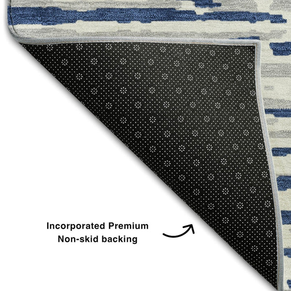 HomeRoots 10' Navy Blue and Ivory Striped Area Rug - Washable, UV Protected, Durable for Indoor & Outdoor Use 670573