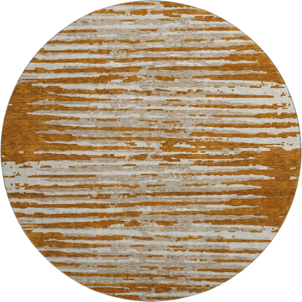 HomeRoots 8' Stylish Rust & Ivory Striped Round Rug – Washable, UV-Protected, Stain-Resistant for Easy Care 670576