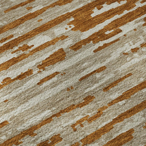 HomeRoots 8' Stylish Rust & Ivory Striped Round Rug – Washable, UV-Protected, Stain-Resistant for Easy Care 670576
