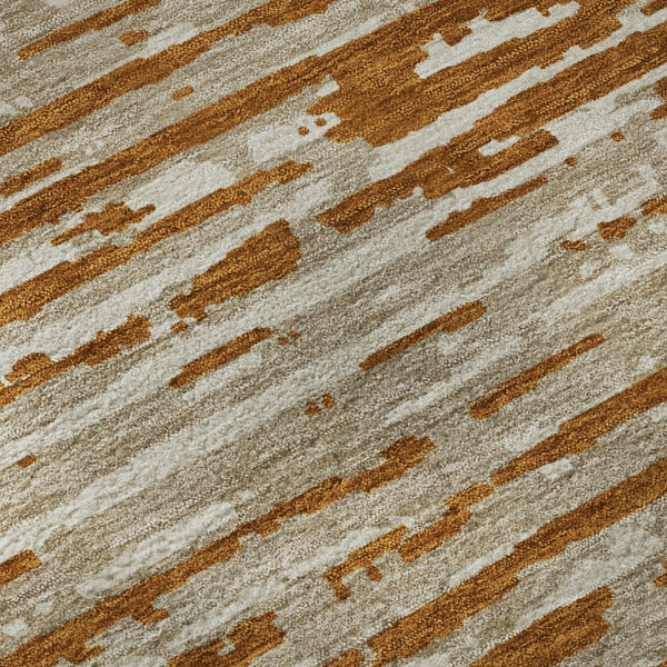 HomeRoots 8' Stylish Rust & Ivory Striped Round Rug – Washable, UV-Protected, Stain-Resistant for Easy Care 670576