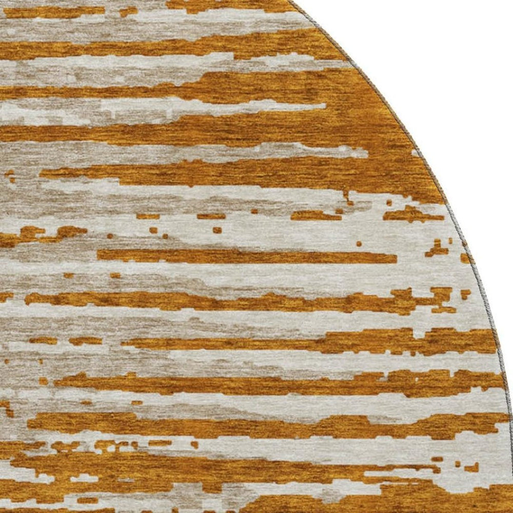 HomeRoots 8' Stylish Rust & Ivory Striped Round Rug – Washable, UV-Protected, Stain-Resistant for Easy Care 670576