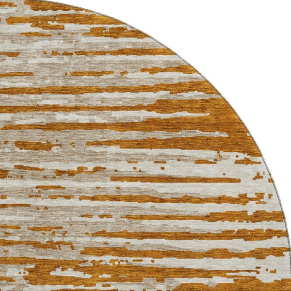 HomeRoots 8' Stylish Rust & Ivory Striped Round Rug – Washable, UV-Protected, Stain-Resistant for Easy Care 670576