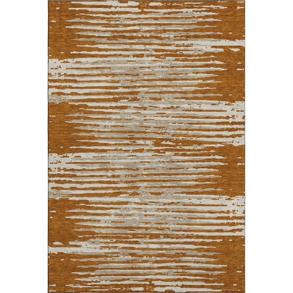 HomeRoots 8' X 10' Washable Rust and Ivory Striped Area Rug with UV Protection for Family Spaces, Easy Care 670577