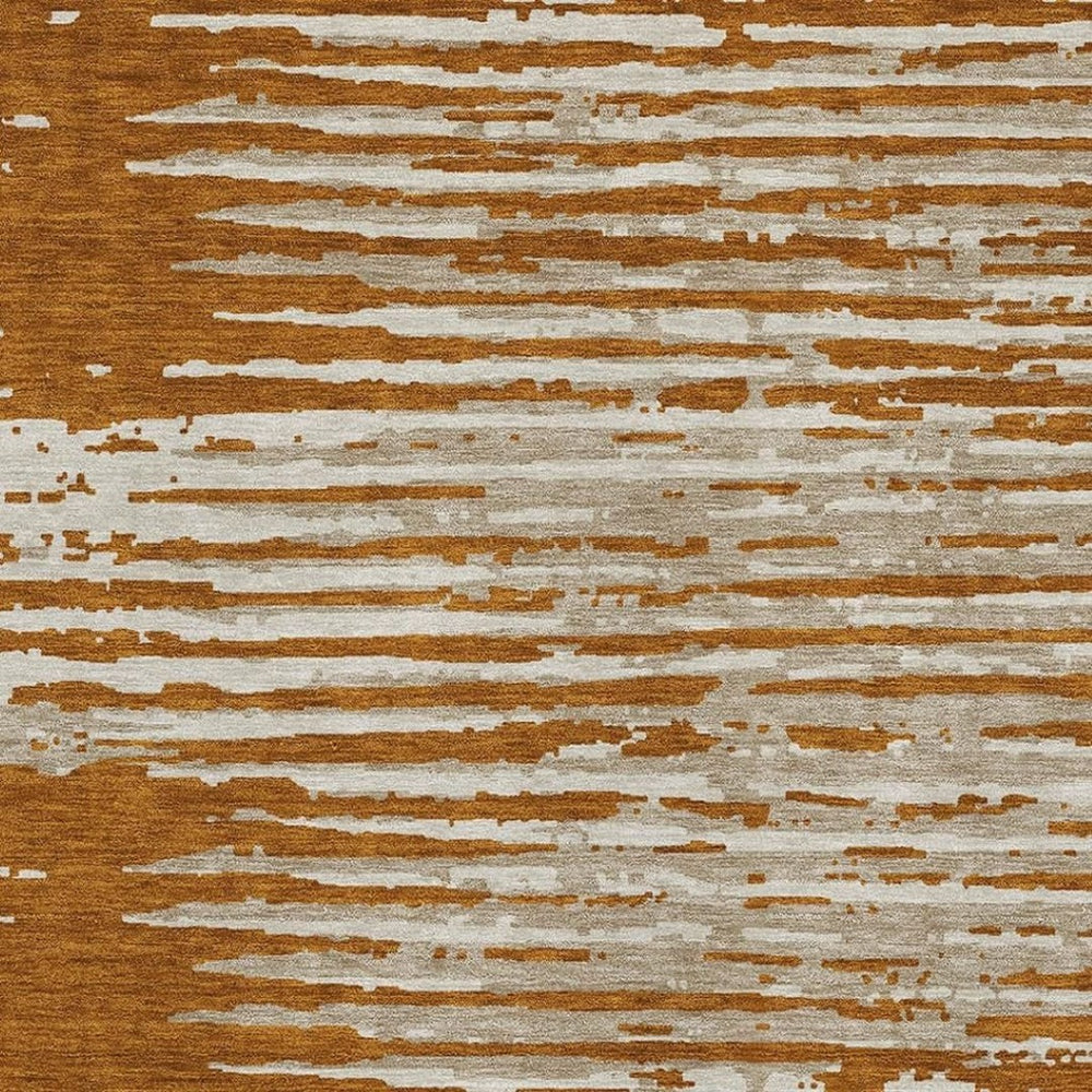 HomeRoots 8' X 10' Washable Rust and Ivory Striped Area Rug with UV Protection for Family Spaces, Easy Care 670577