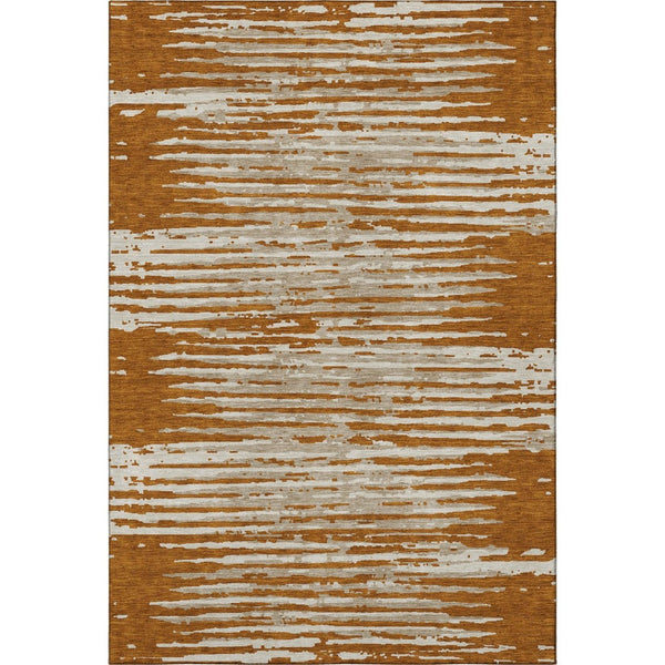 HomeRoots 9' X 12' Stylish Rust & Ivory Striped Washable Area Rug - Durable, Stain-Resistant, UV Protected! 670578