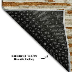 HomeRoots 10' X 14' Washable Rust & Ivory Striped Area Rug with UV Protection for Family-Friendly Spaces 670579