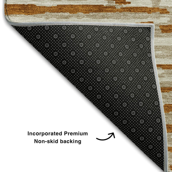 HomeRoots 10' X 14' Washable Rust & Ivory Striped Area Rug with UV Protection for Family-Friendly Spaces 670579