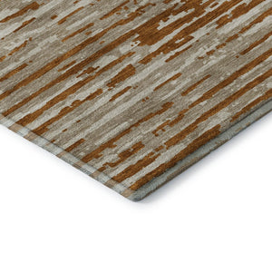 HomeRoots 10' X 14' Washable Rust & Ivory Striped Area Rug with UV Protection for Family-Friendly Spaces 670579