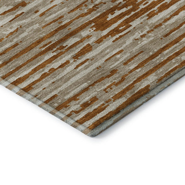 HomeRoots 10' X 14' Washable Rust & Ivory Striped Area Rug with UV Protection for Family-Friendly Spaces 670579