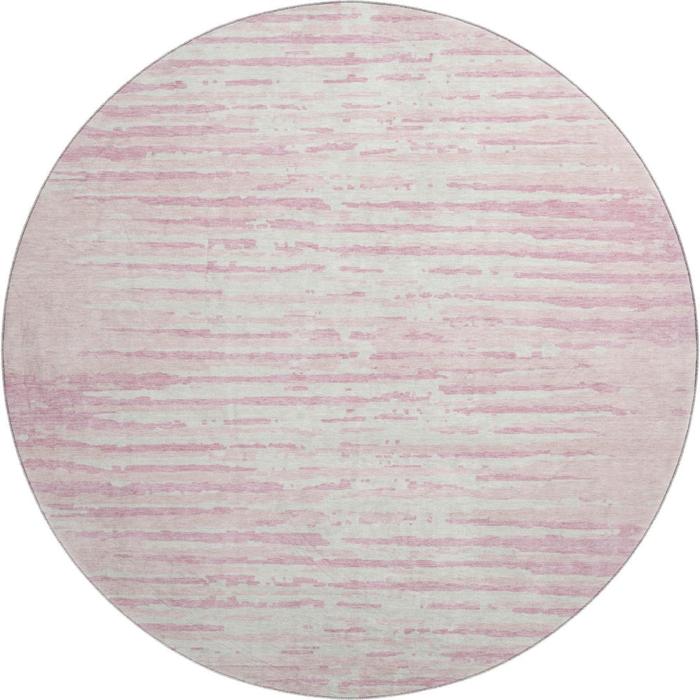 HomeRoots 8' Pink And Ivory Striped Round Rug - Washable, UV Protected, Durable, Perfect for High-Traffic Areas! 670582