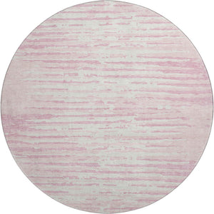 HomeRoots 8' Pink And Ivory Striped Round Rug - Washable, UV Protected, Durable, Perfect for High-Traffic Areas! 670582