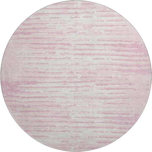 HomeRoots 8' Pink And Ivory Striped Round Rug - Washable, UV Protected, Durable, Perfect for High-Traffic Areas! 670582