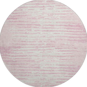 HomeRoots 8' Pink And Ivory Striped Round Rug - Washable, UV Protected, Durable, Perfect for High-Traffic Areas! 670582