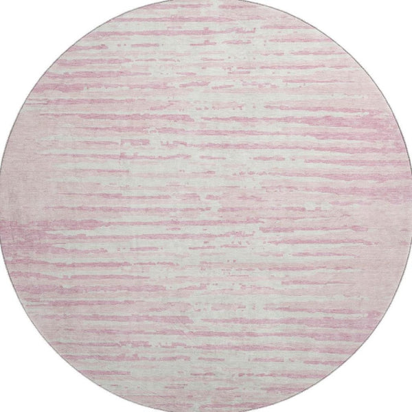 HomeRoots 8' Pink And Ivory Striped Round Rug - Washable, UV Protected, Durable, Perfect for High-Traffic Areas! 670582