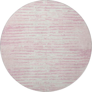 HomeRoots 8' Pink And Ivory Striped Round Rug - Washable, UV Protected, Durable, Perfect for High-Traffic Areas! 670582